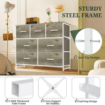 Greige Oak 7-Drawer Dresser by [Brand Name] - Anti-Tip Storage Organizer for Bedroom & Living Room