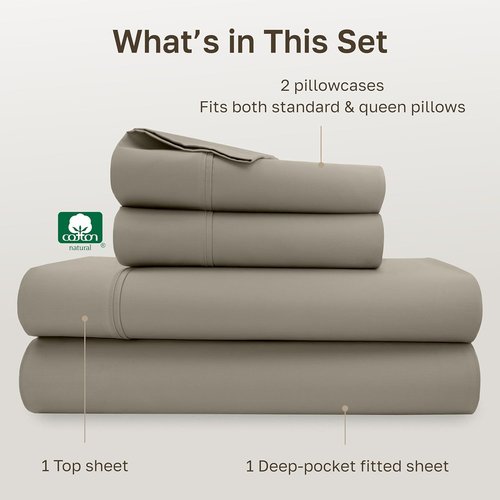 California Design Den Queen Size Bed Sheets Set - 100% Cotton, Silky Smooth Sateen, Deep Pockets, Taupe