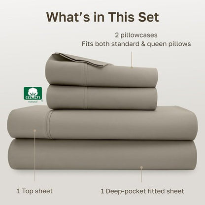 California Design Den Queen Size Bed Sheets Set - 100% Cotton, Silky Smooth Sateen, Deep Pockets, Taupe