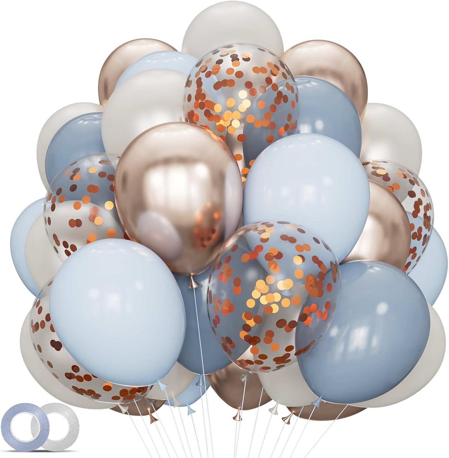 Skiennix 68Pcs Dusty Blue & Champagne Gold Balloons - 12 Inch Pastel Confetti for Baby Showers & Weddings