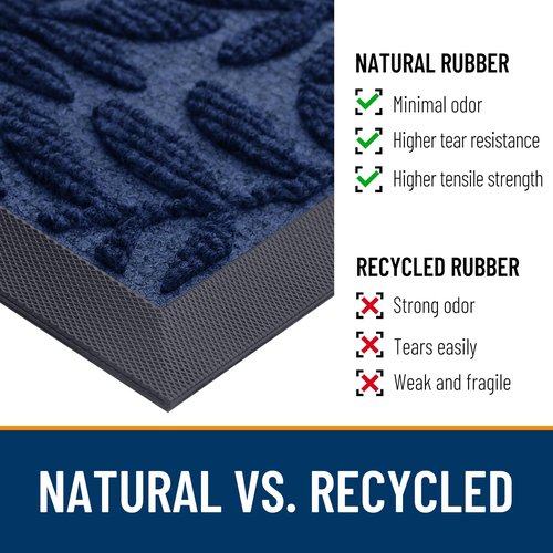 OLANLY Door Mat Indoor Outdoor Entrance, 29.5x17, Waterproof All-Weather All-Season Doormat, Sturdy Natural Rubber, Stain and Fade Resistant, Low Profile, Easy Clean Patio Entryway Mat, Navy Blue