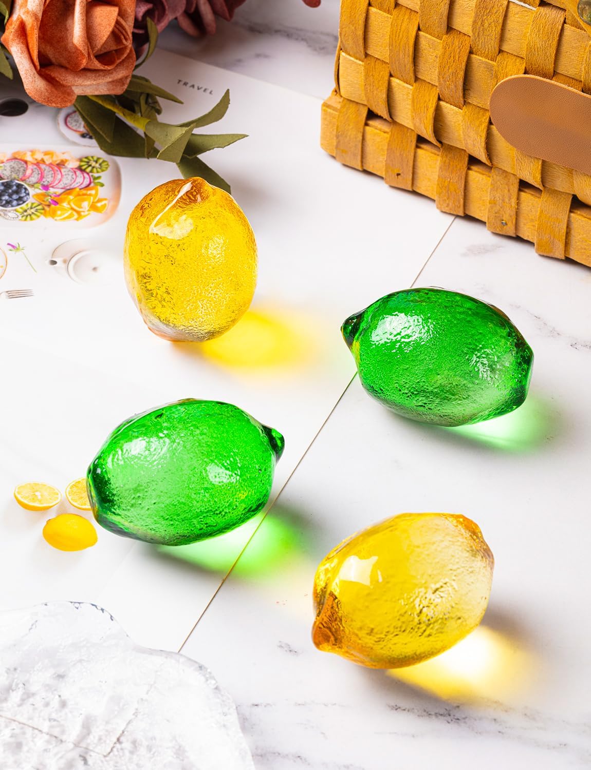 Skiennix Glass Lemon Figurines - 2-Inch Collectible Fruit Decor for Home & Office Table