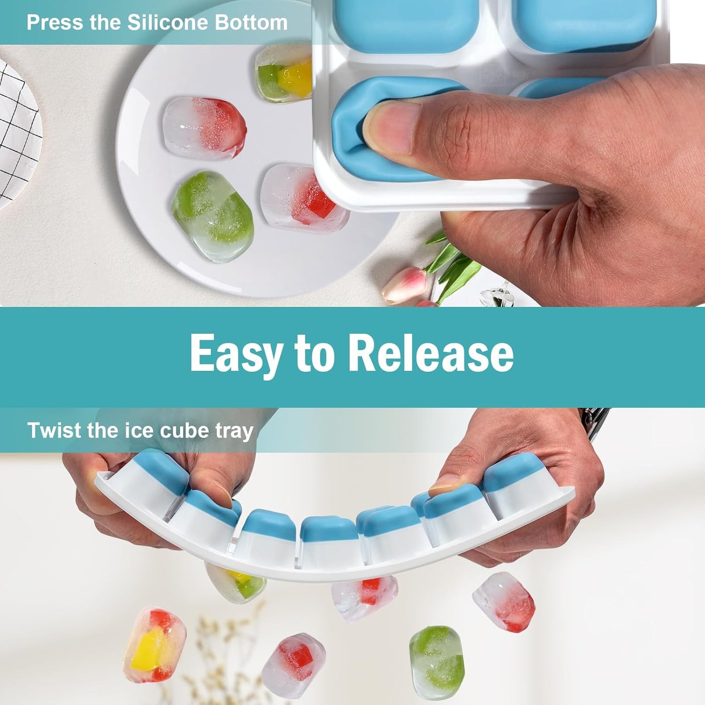 Skiennix Silicone Ice Cube Trays - Easy Release, Spill-Resistant, BPA-Free | Perfect for Cocktails & Baby Food