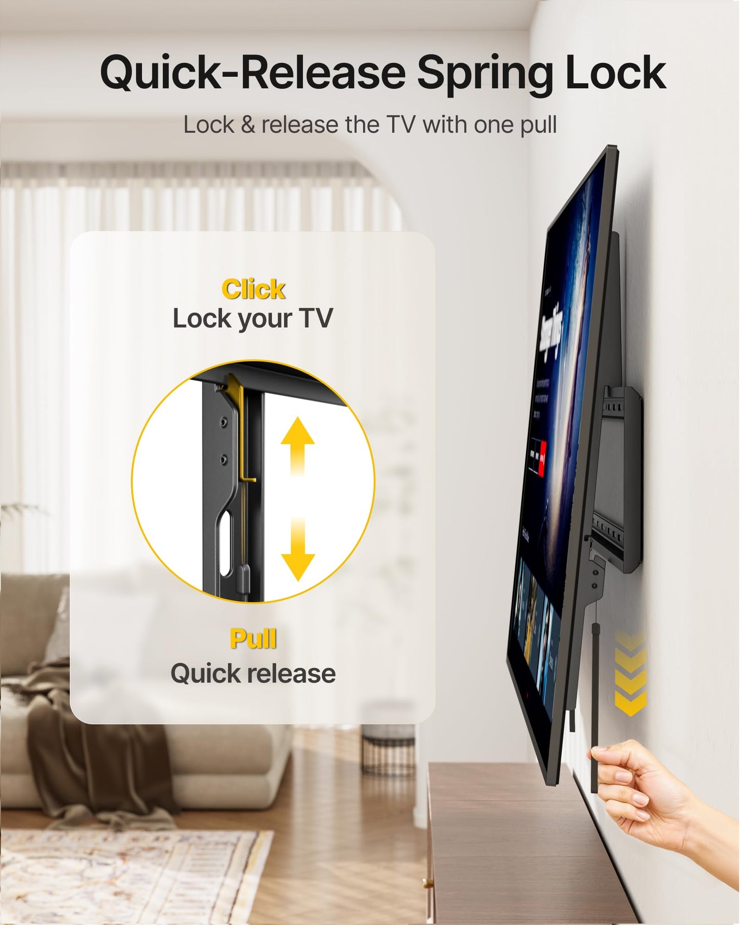 monTEK Heavy Duty Fixed TV Wall Mount Bracket for 60–120" Flat & Curved TVs up to 300lbs, 4× Load Tested, Ultra Slim 1.3" Low Profile, Max VESA 900x600, Quick-Release Lock, Fits 16"/18"/24" Wood Studs