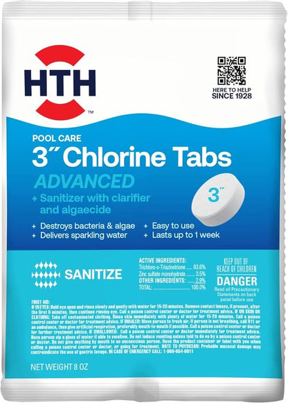 HTH 42051 Chlorine Tabs - Advanced Swimming Pool Care Sanitizer, 8oz for Crystal Clear Water