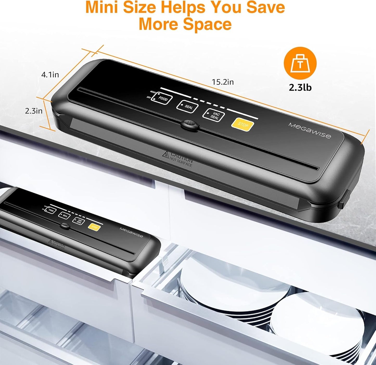 MegaWise Vacuum Sealer Machine - 80kPa Suction Power | Compact One-Touch Automatic Food Sealer with Bags & Cutter Included | Dry & Moist Modes for All Your Food Storage Needs