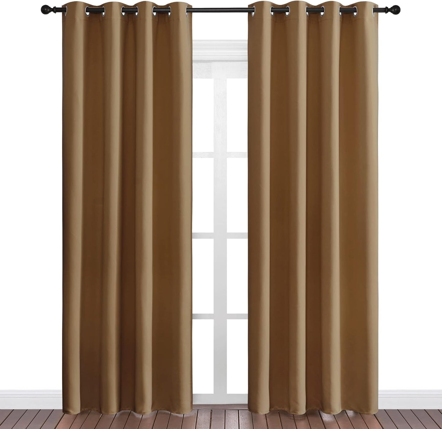 NICETOWN Blackout Curtains - Noise Reducing & Draft Blocking | 86-Inch Length, 2 Panels in Gold Brown