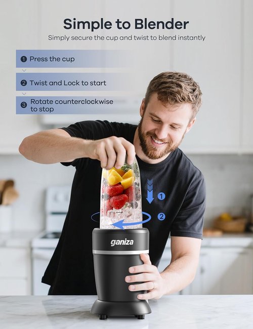 Ganiza Blender - 14-Piece Smoothie Maker with 1300W Power | Portable Ice Crushing & Grinding, 2 Cups Included