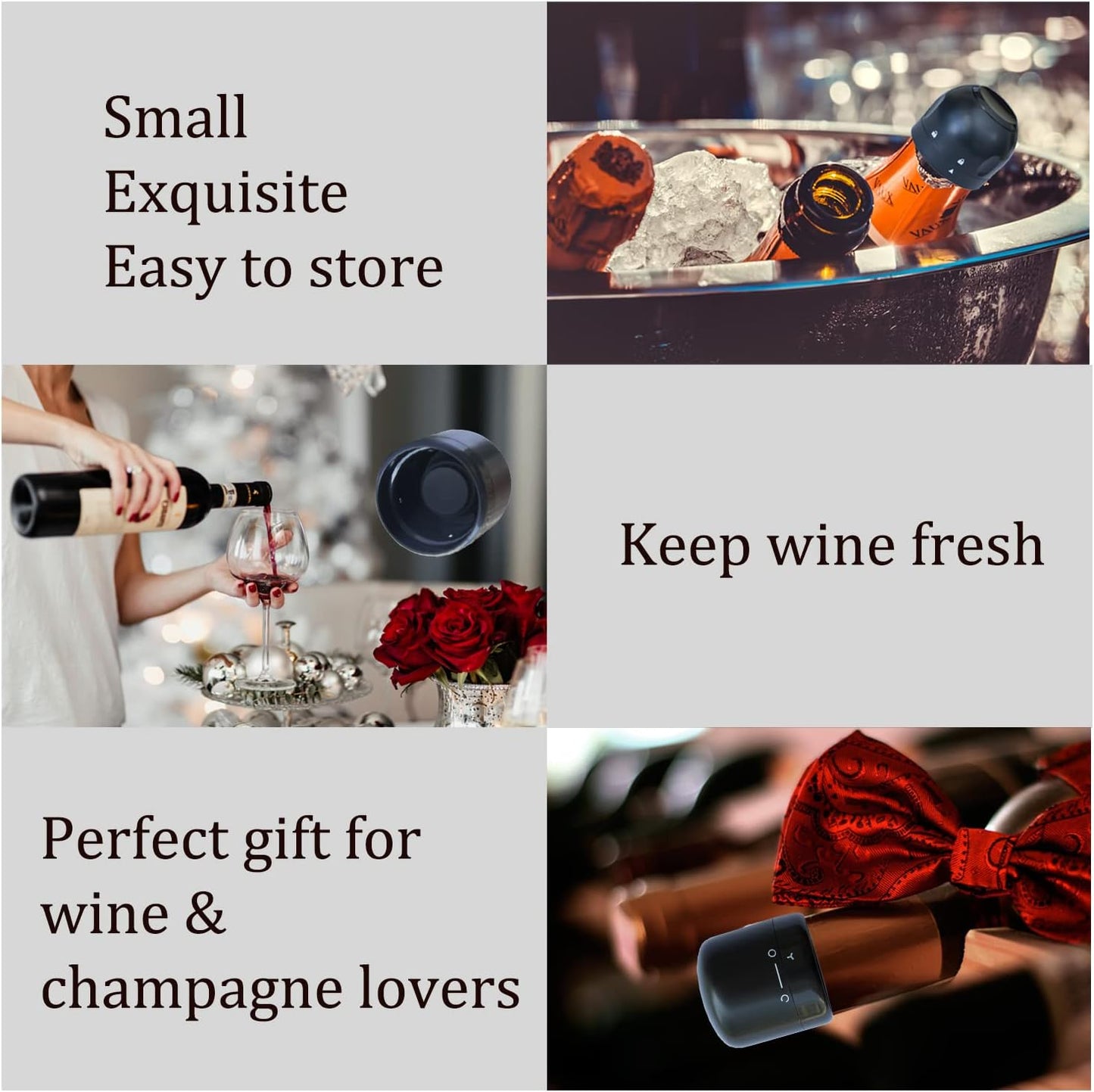 Wine and Champagne Stoppers， 2Pack Champagne and Wine Bottle Stopper, Reusable Leakproof Wine & Champagne Sealer, Keep Champagne & Wine Fresh