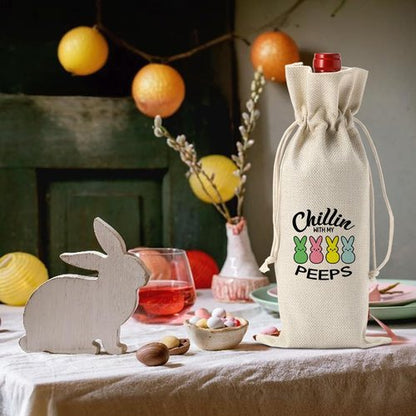 Funny Easter Wine Bag Easter Decorations Easter Holiday Gifts for Women Men Easter Wine Bag Gifts for Wine Lover Easter Party Decorations Chillin with My Peeps Wine Bottle Bag