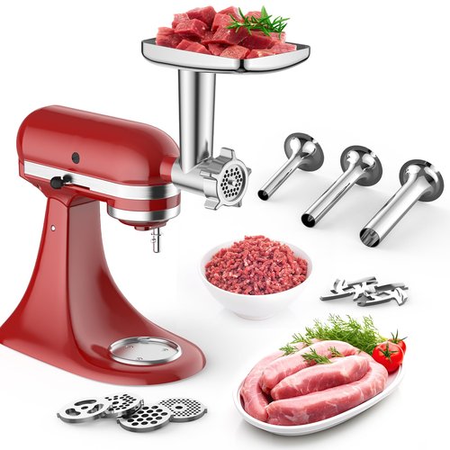 FGREEBLE Meat Grinder Attachment for KitchenAid Stand Mixer, Meat Grinder for KitchenAid Mixer With 4 Grinding Plates, 3 Sausage Stuffer Tubes and 2 Cutting Blades, Attachment for Kitchenaid Mixers