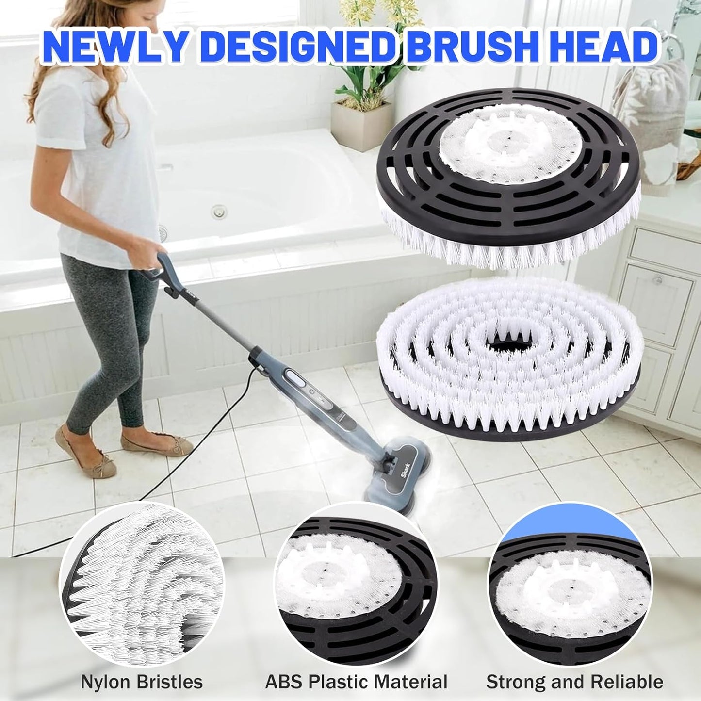 Shark Upgraded Steam Mop Pads - Replacement Brush Heads with Scrubbing Bristles | Deep Clean Hardwood & Tile Floors | Fits S7000 Series & More - 2 Pack
