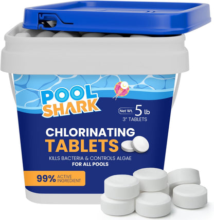 Pool Shark Chlorine Tablets - 3-Inch Slow-Dissolving 90% Active Chlorine - Ideal for Inground, Above Ground Pools & Spas (5 lbs)