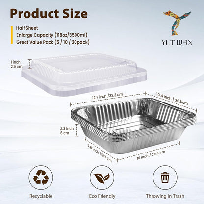 YLT WAX Aluminum Pans - 9x13 Disposable Foil Containers with Lids | 20 Pack Heavy Duty for Baking & Cooking