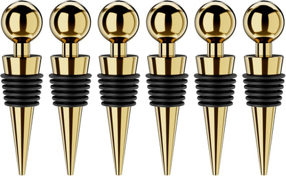 Wine Stoppers for Wine Bottles 6Pcs Vacuum Wine Bottle Stopper with Silicone Reusable Wine Corks, Leak proof Keep Fresh Suitable for Standard (Gold, 6 Pack)