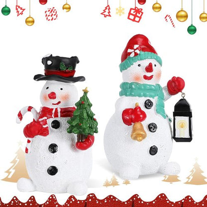 Amosfun Christmas Snowman Figurines - 2pcs Resin Ornaments for Holiday Decor | 6 Inch Tall Centerpieces