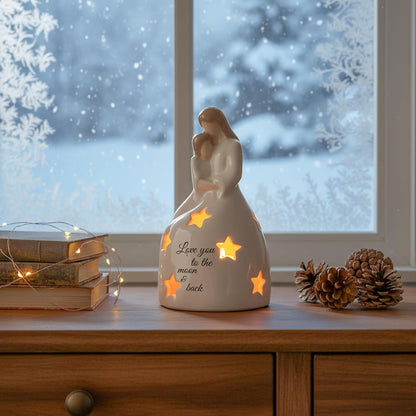 Regine Switzerland Mother And Daughter Figurine - Heartwarming Candleholder Statue With LED Light