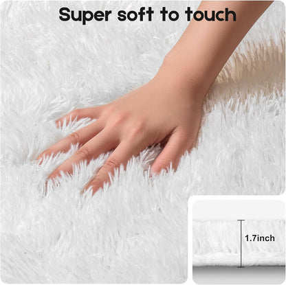 Skiennix Cream White Area Rug - Fluffy Soft Shag Carpet for Kids' Rooms | 2ft x 3ft Non-Slip Design