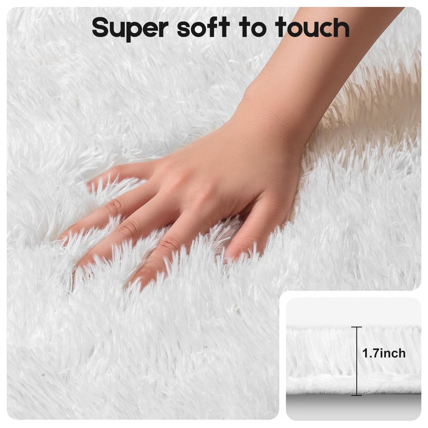 Mhyup 2x3 Cream White Rugs for Bedroom Living Room, Fluffy Small Area Rug Soft Shag Carpet for Kids Boys and Girls Room with 4 Rugs Non-Slip Stickers Dorm Home Decor (2ft x 3ft)