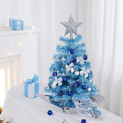 Blue Mini Artificial Christmas Tree - Tabletop Cedar Themed Xmas Tree, 12in, Reusable