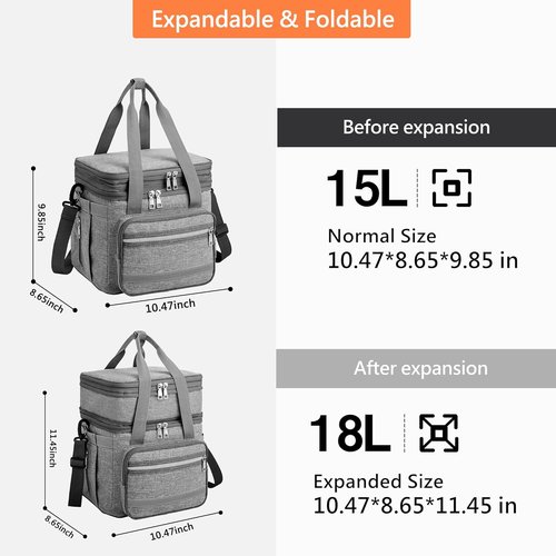 EXLIFBAG Insulated Lunch Box - Double Deck Leakproof Cooler for Adults | Adjustable Shoulder Strap - Gray