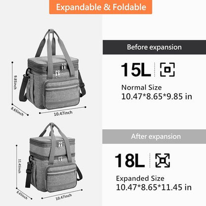 EXLIFBAG Insulated Lunch Box - Double Deck Leakproof Cooler for Adults | Adjustable Shoulder Strap - Gray