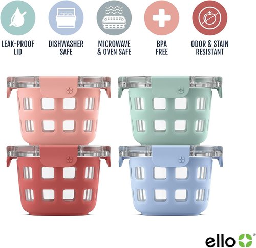 Ello Duraglass Glass Meal Prep Sets - Leak-Proof Food Storage Containers | Airtight BPA-Free Lids, Safe for Dishwasher, Microwave & Freezer