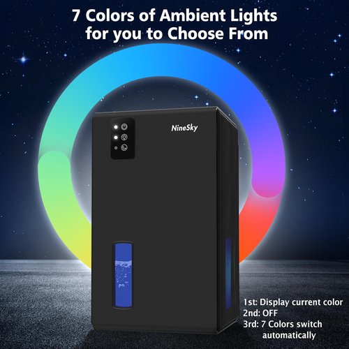 NineSky Dehumidifier, 1000 sq.ft Dehumidifiers for Home with 95oz Large Water Tank,Quiet Dehumidifier with 7-Color Ambient Light & Auto Shut Off, Dehumidifier for Basement, Bedroom, Bathroom (Black)