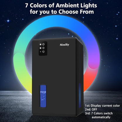 NineSky Dehumidifier, 1000 sq.ft Dehumidifiers for Home with 95oz Large Water Tank,Quiet Dehumidifier with 7-Color Ambient Light & Auto Shut Off, Dehumidifier for Basement, Bedroom, Bathroom (Black)
