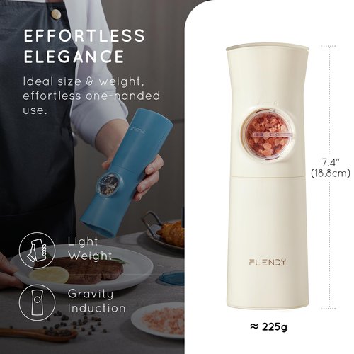 Flendy Gravity Electric Salt and Pepper Grinder Set Rechargeable, Automatic Salt and Pepper Grinder Set with USB C Charging Base, Gravity Salt and Pepper Shakers Set Electric