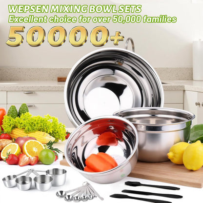 WEPSEN Mixing Bowls Set - 25PCS Stainless Steel Bowls with Lids | Large Nesting Sizes 1.5QT to 7QT