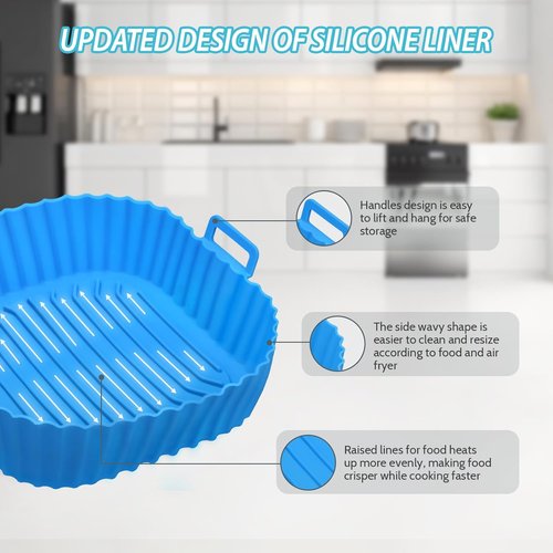 Komzon Silicone Air Fryer Liners - Reusable 3 PCS | Food Grade Square Basket Liners for 4-7 QT Ovens