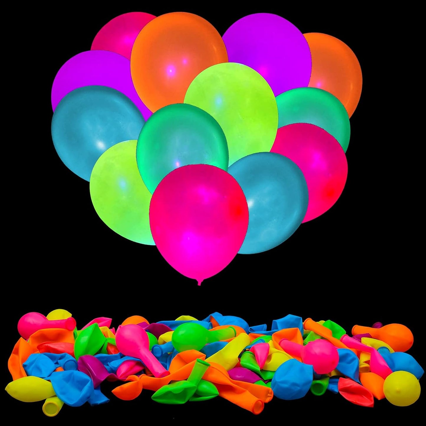 Skiennix UV Neon Balloons - 100 Pcs Glow in the Dark Party Decorations | Blacklight Reactive Fluorescent