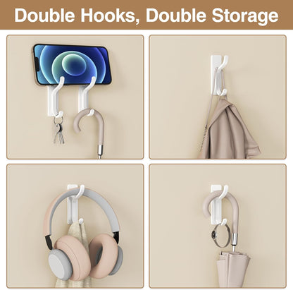 Pickpiff Adhesive Wall Coat Hooks - Heavy-Duty Stick-On Metal Hangers for Towels, Bags & Clothes | 10 Pack, White