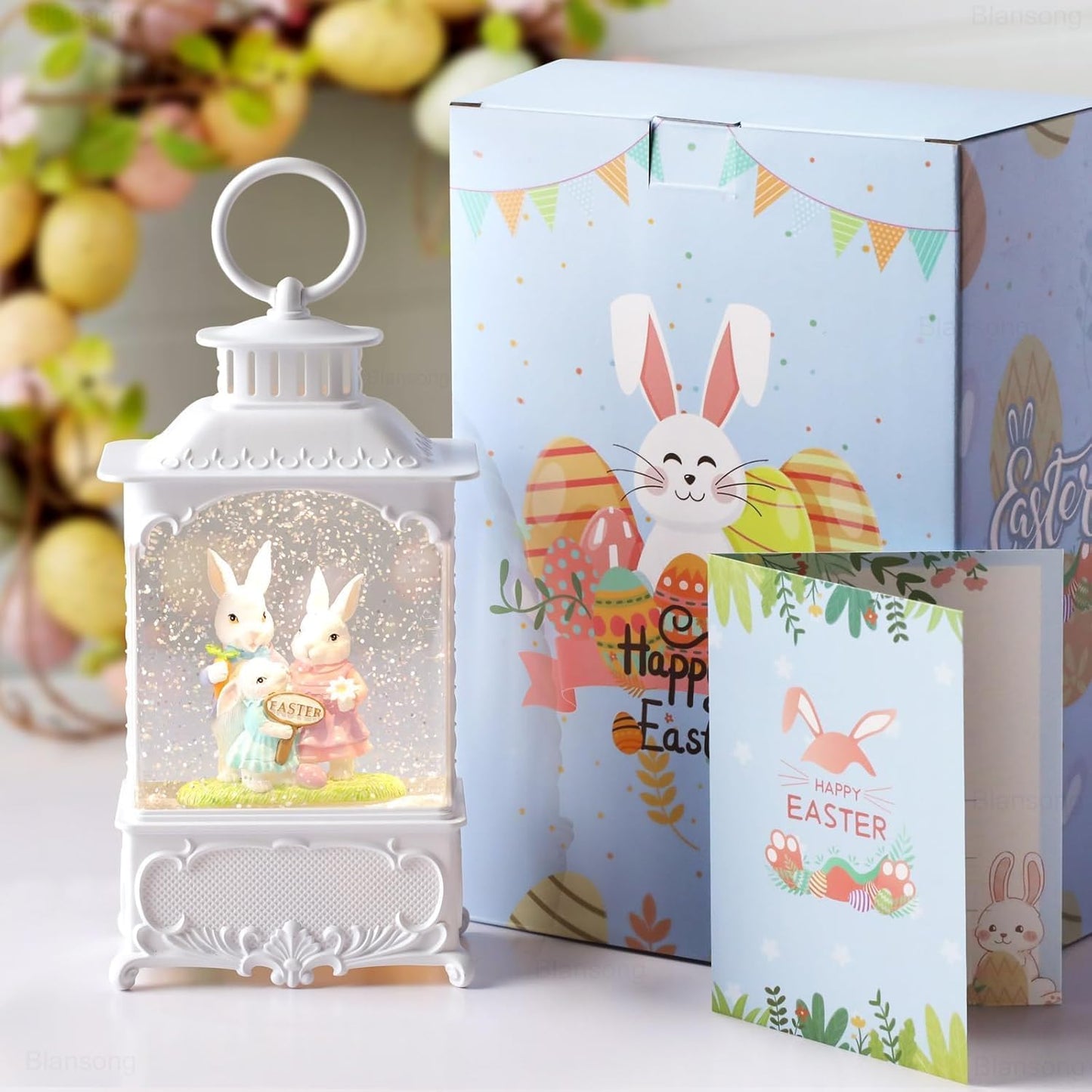 Skiennix Easter Snow Globe Lantern - Timer & USB/Battery Powered Bunny Decor | 10.2 Inch
