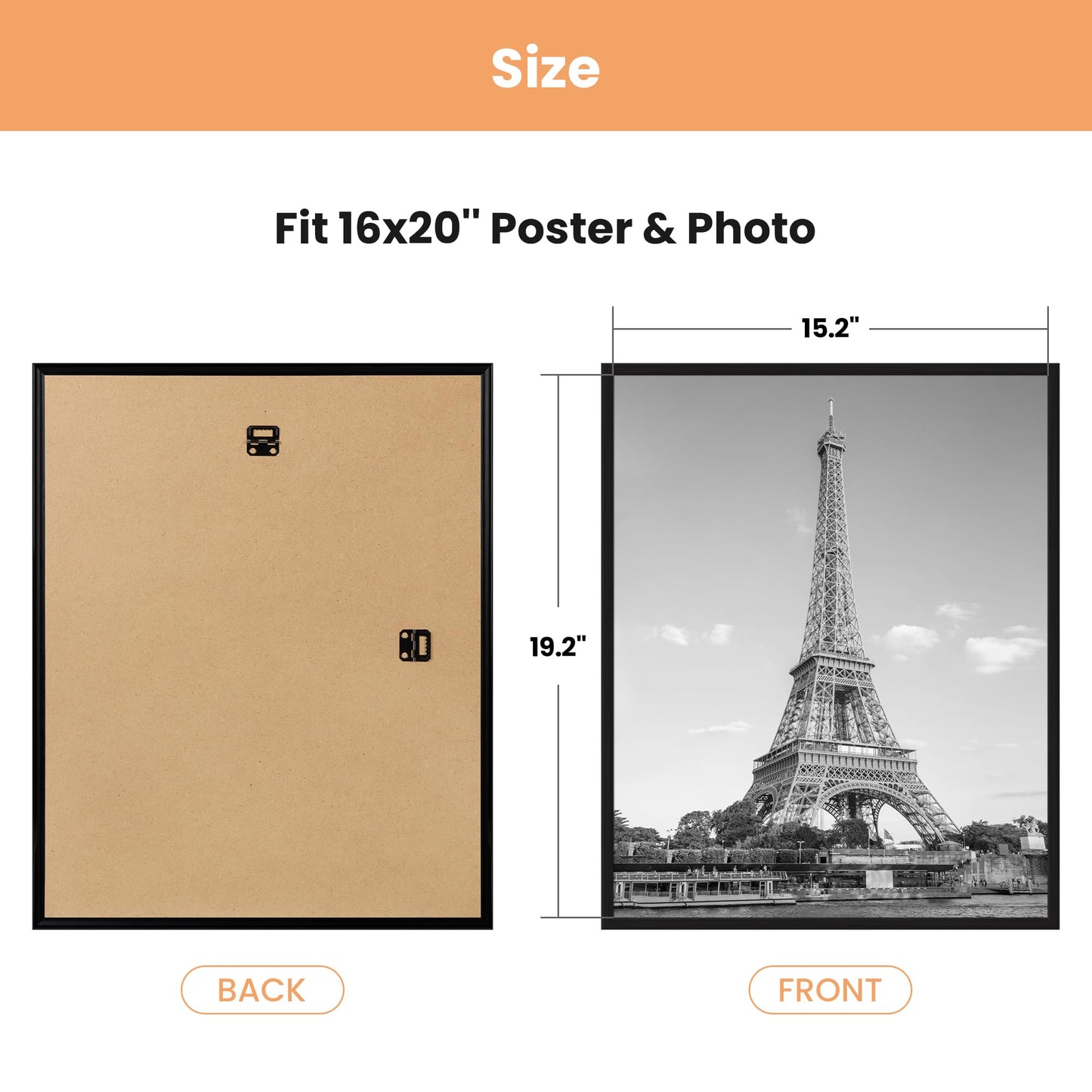 upsimples 16x20 Picture Frame Black 3 Pack, Scratch-Proof Poster Frames 16 x 20 for Photo Gallery - Slide-In Strips, Horizontal or Vertical Wall Mounting