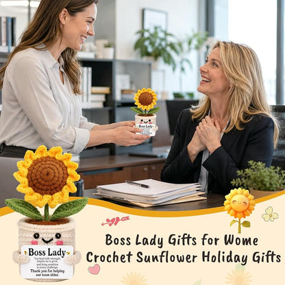Boss Lady Sunflower Crochet Gift - Thank You Card Included (Variation: Boss_shine)