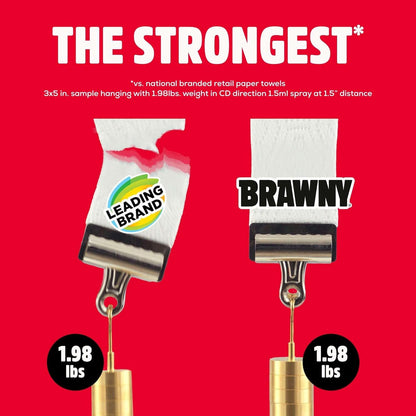 Brawny 3-Ply Tear-A-Square Paper Towels - Strong, Absorbent & Durable | 2 Double Rolls (4 Regular Rolls)