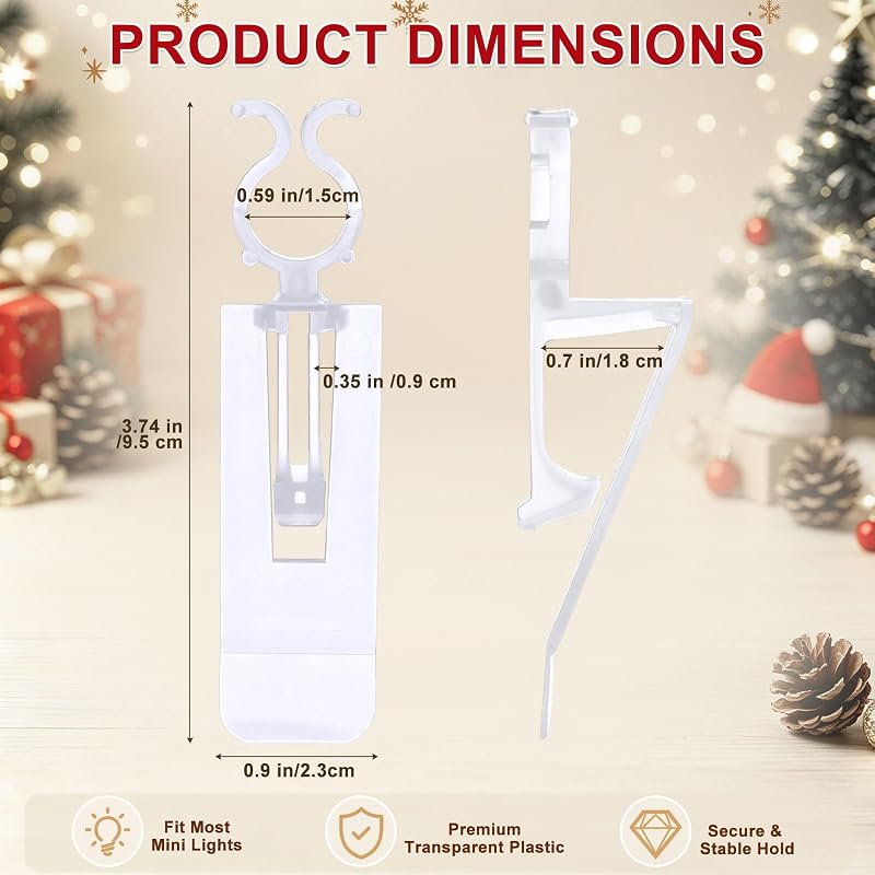 Gutter Light Clips for C7/C9 Christmas Lights - 200 Pack, Clear (Variation: Clear+200)