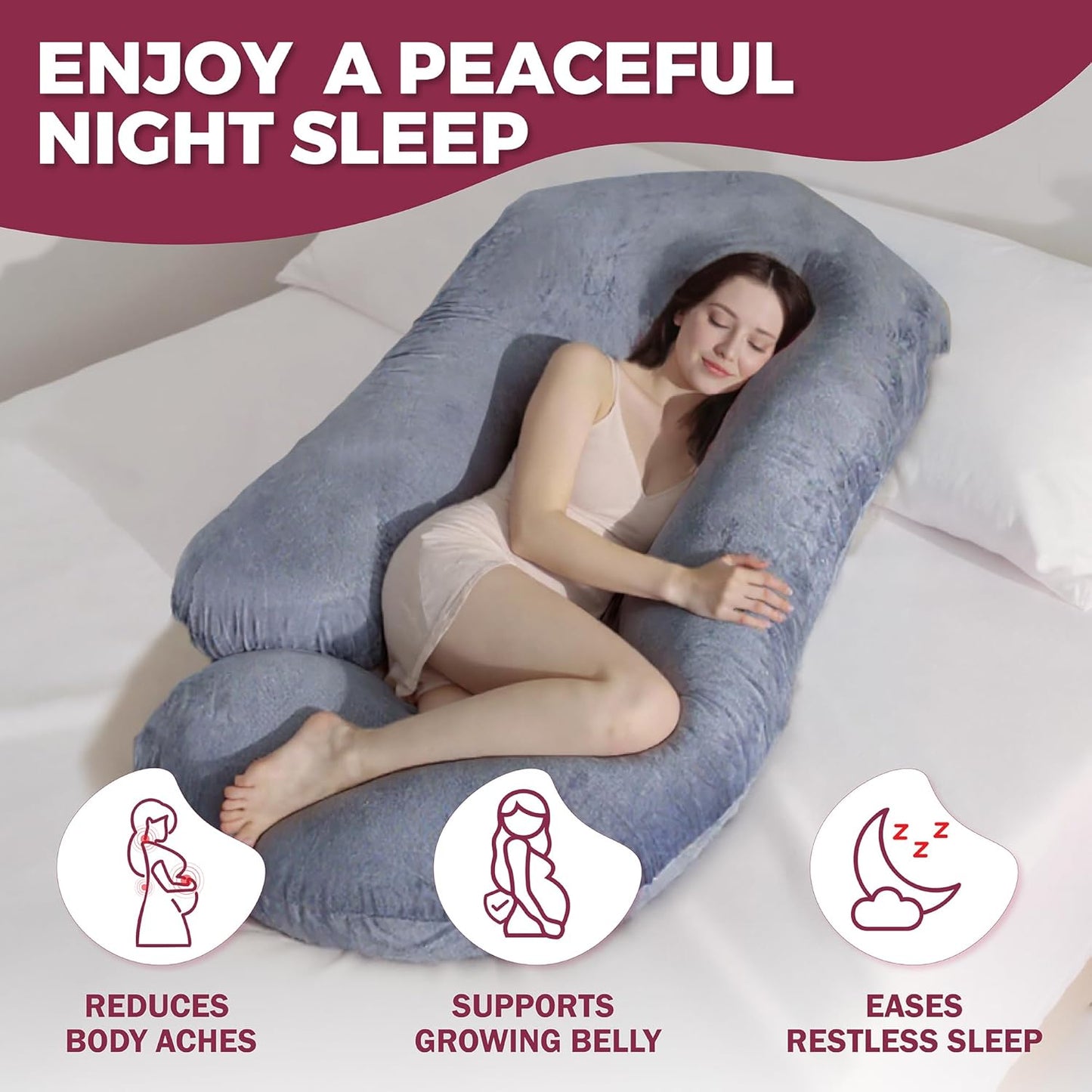 PILLANI Maternity Pillow - 57-Inch Pregnancy Support Pillow with Removable Washable Cover | V-C-U Shaped Full Body Comfort