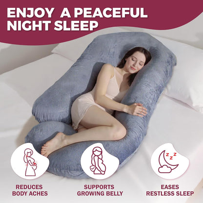 PILLANI Maternity Pillow - 57-Inch Pregnancy Support Pillow with Removable Washable Cover | V-C-U Shaped Full Body Comfort