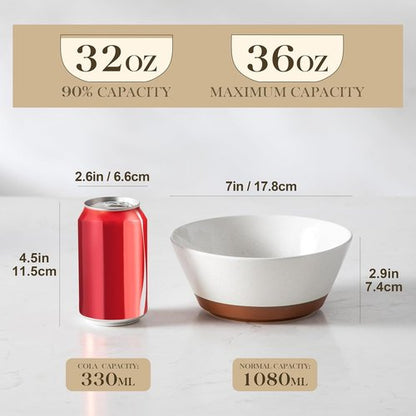 MALACASA Ceramic Soup Bowls Set of 4 - 36oz Microwave & Dishwasher Safe Speckled Deep Bowls in Vanilla White & Brown