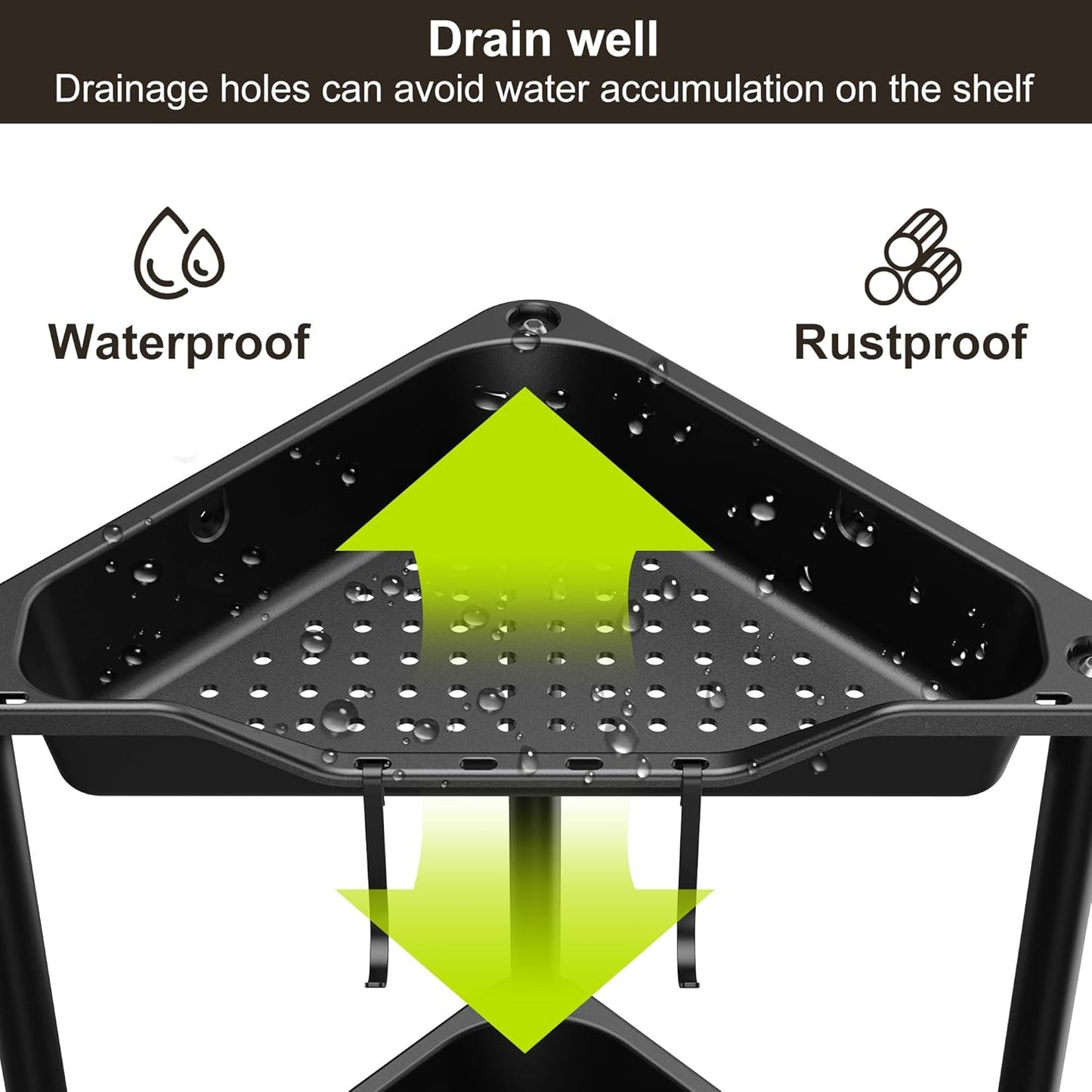 Orimade Rustproof 4-Tier Corner Shower Caddy Organizer - Durable Plastic & Metal, Black | 10.8 x 10.8 x 44.6 Inches