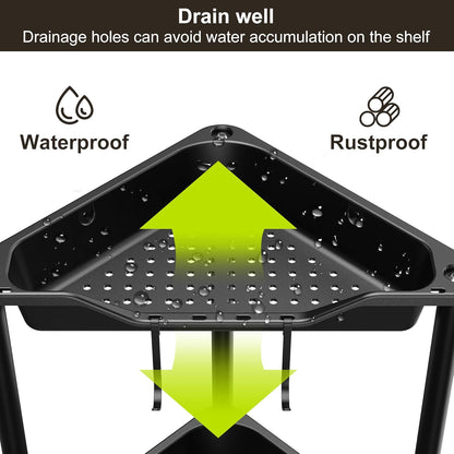Orimade Rustproof 4-Tier Corner Shower Caddy Organizer - Durable Plastic & Metal, Black | 10.8 x 10.8 x 44.6 Inches
