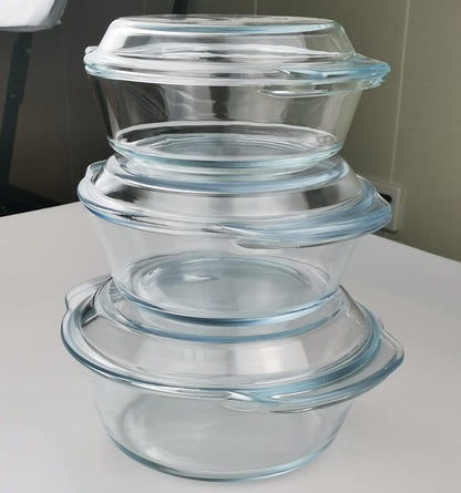 Skiennix Casserole Baking Dish - 2-Piece Mini Round Set with Handle & Lid | Tempered Glass, 3/4 Quart, Oven Safe