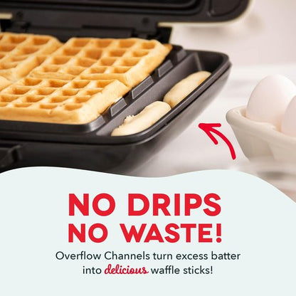 Dash No-Drip Waffle Maker - Make Four Perfect Waffles at Once - Dual Nonstick Plates & Quick Heat-Up - Silver