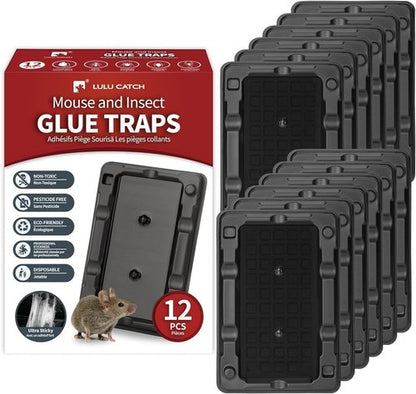 LULUCATCH Mouse & Insect Traps - 12 Pack of Non-Toxic, Heavy-Duty Sticky Traps for Indoor Use