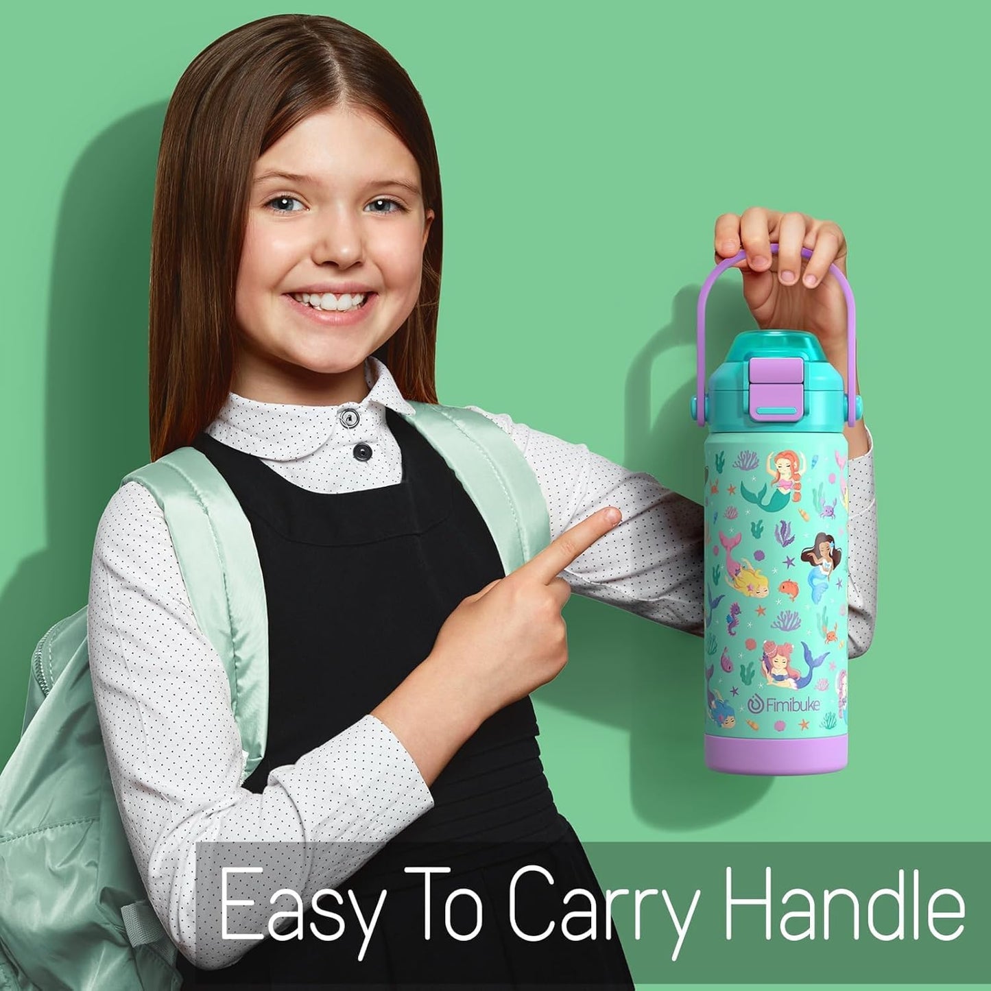 Skiennix Kids Insulated Water Bottle - 18oz Leak-Proof Stainless Steel Tumbler with 2-in-1 Lid | Dinosaur & Monster Design