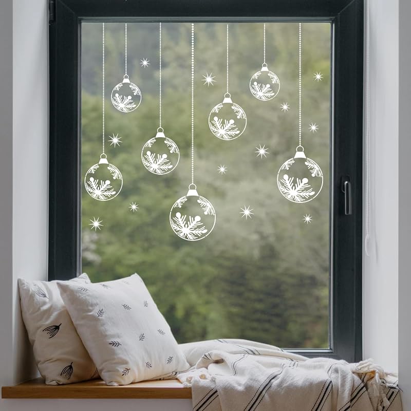 Christmas Window Stencils for Glass – 5 Pcs Snowflake Design, Reusable PET Stencils (Variation: Christmas Snowflake Bauble)