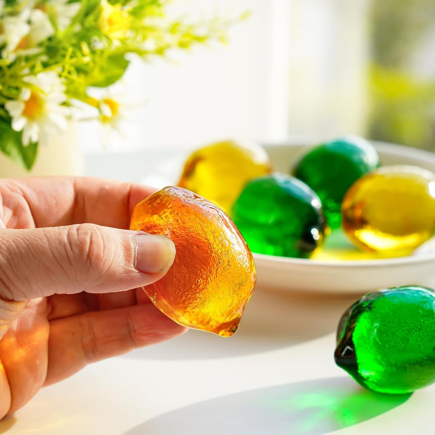 Skiennix Glass Lemon Figurine | Decorative Fruit Ornament for Home & Office | 1.7 x 2.3 Inches